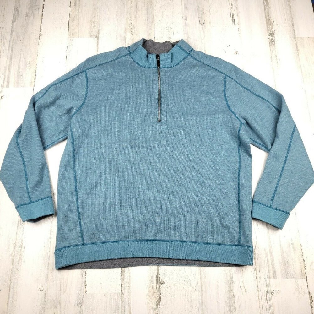Tommy Bahama Reversible Sweater Men's 1/4 Zip Pullover Blue EUC